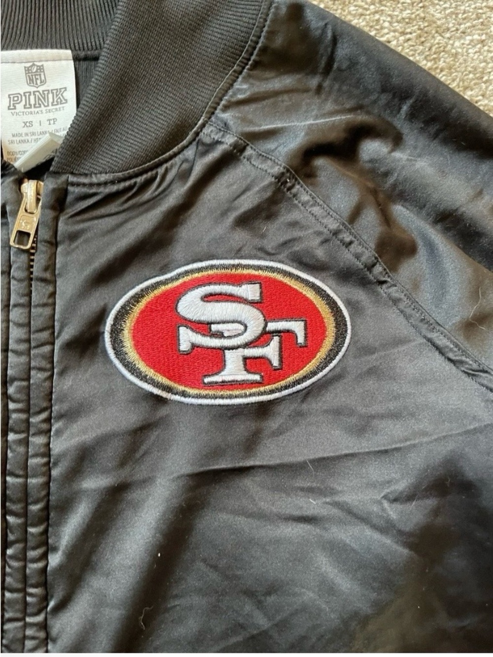 San Francisco 49ers Black Satin Bomber Jacket XS Zip Up. - Picture 9 of 9
